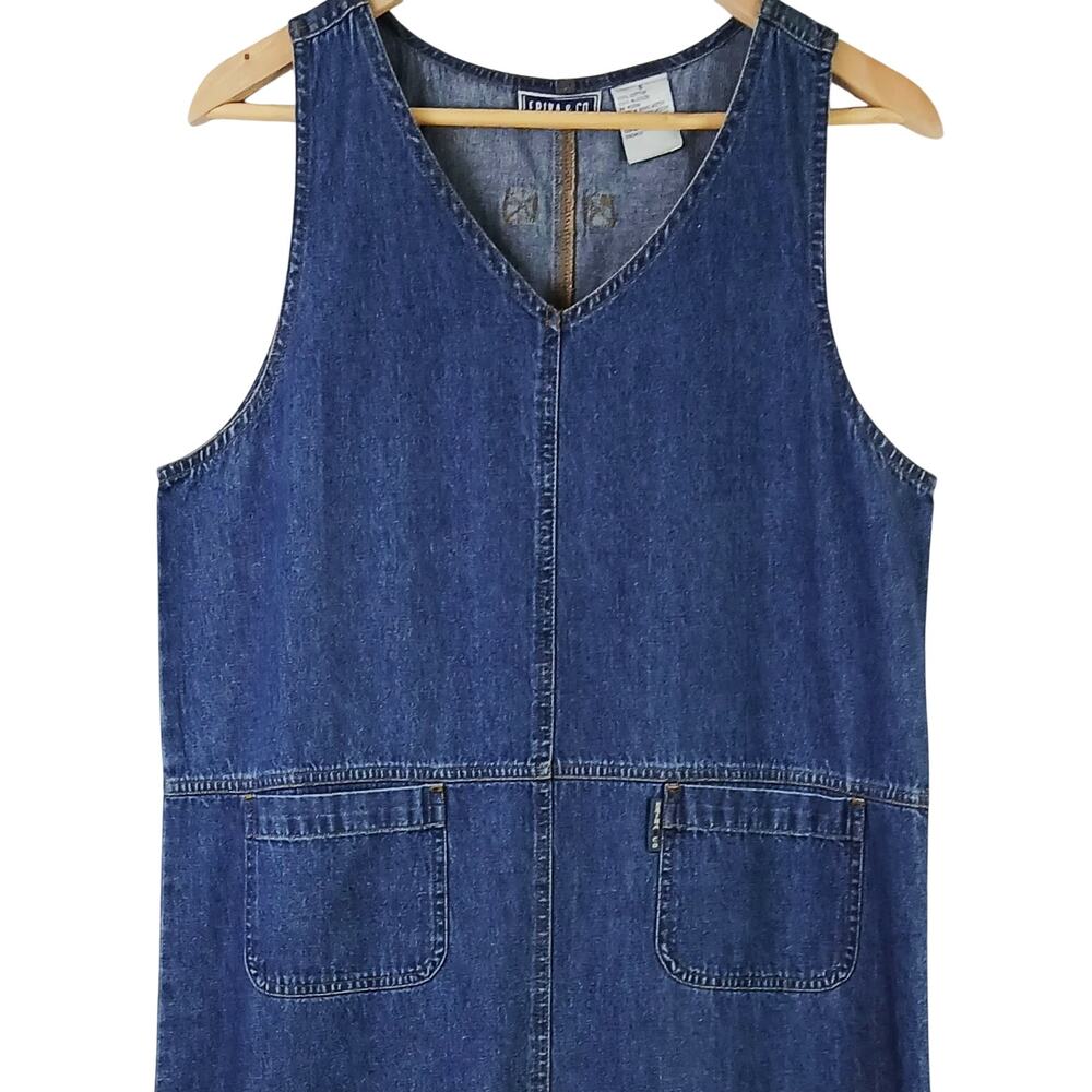 Erika & Co VTG SZ S 100% Cotton V Neck Denim Maxi Tank Dress With Front Pockets - Picture 3 of 6